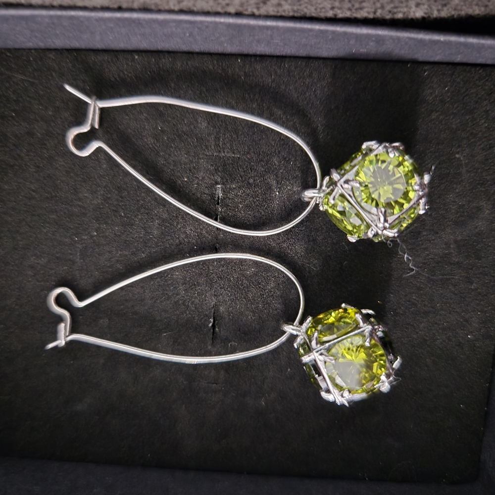 California Costumes Silver Earrings with Green Gemstones
